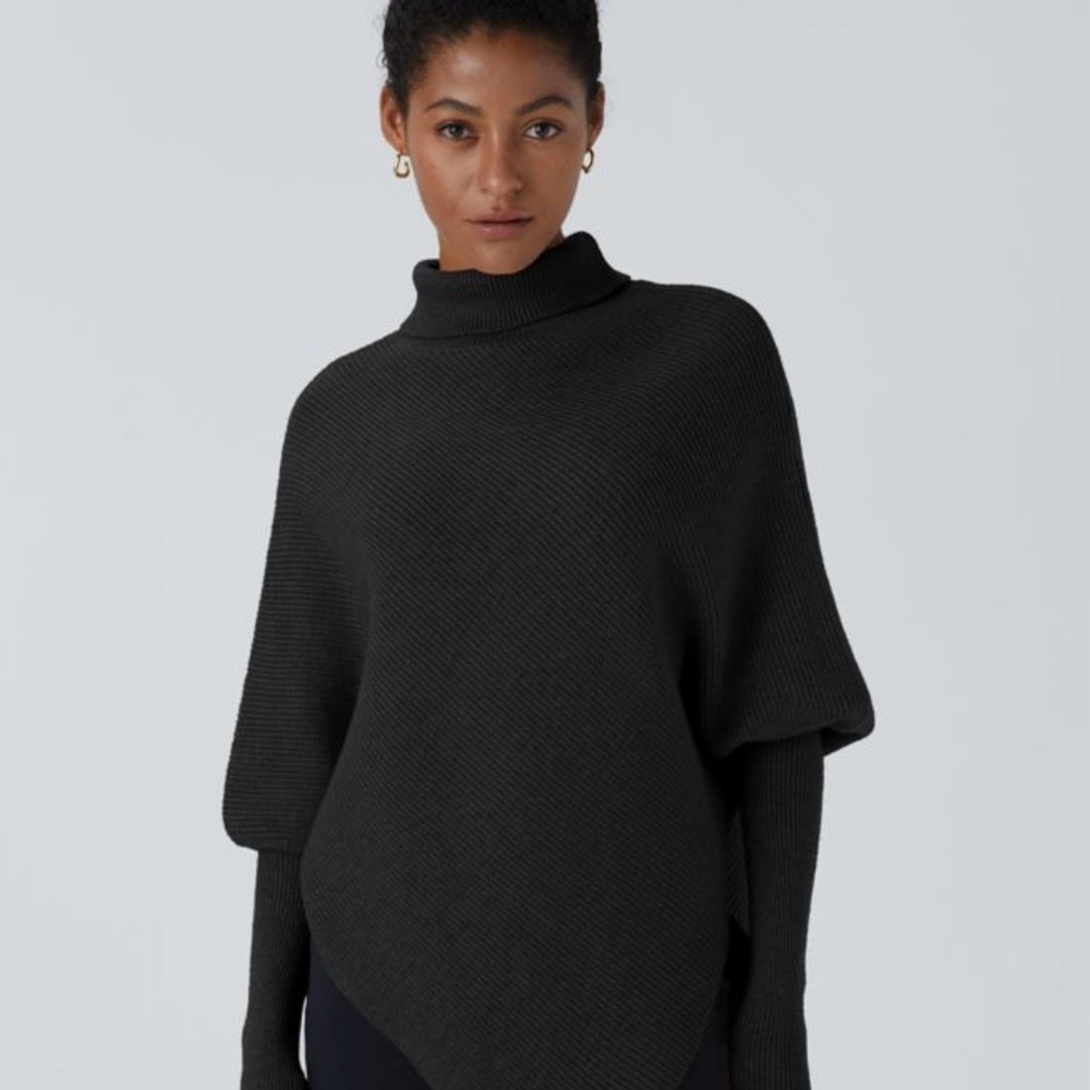 Black Turtleneck Knit asymmetrical  Sweater